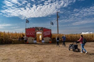 Brooklyn Park, Minnesota - October 2, 2022: Entrance to the Twin Cities Harvest Festival and Corn Maze